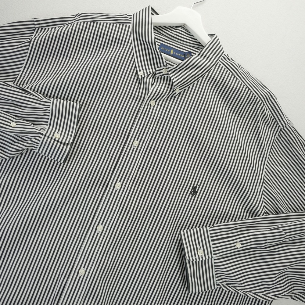 Ralph Lauren Mens 4XB Big Long Sleeve Striped Button Down Shirt Black White